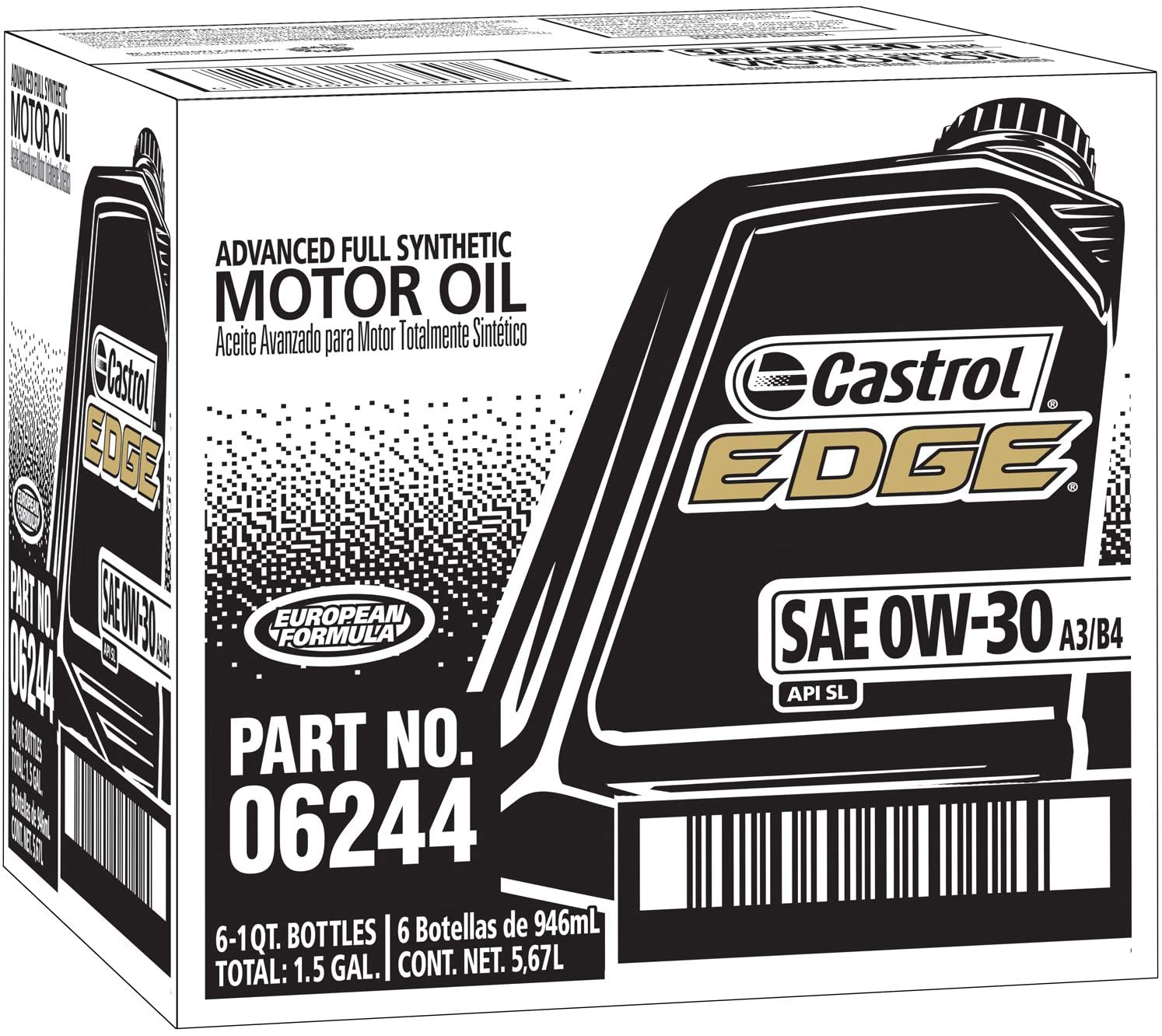 Castrol - 152B99-6PK 06244 Edge A3/B4 0W-30 Advanced Full Synthetic Motor  Oil, 1 Quart, 6 Pack