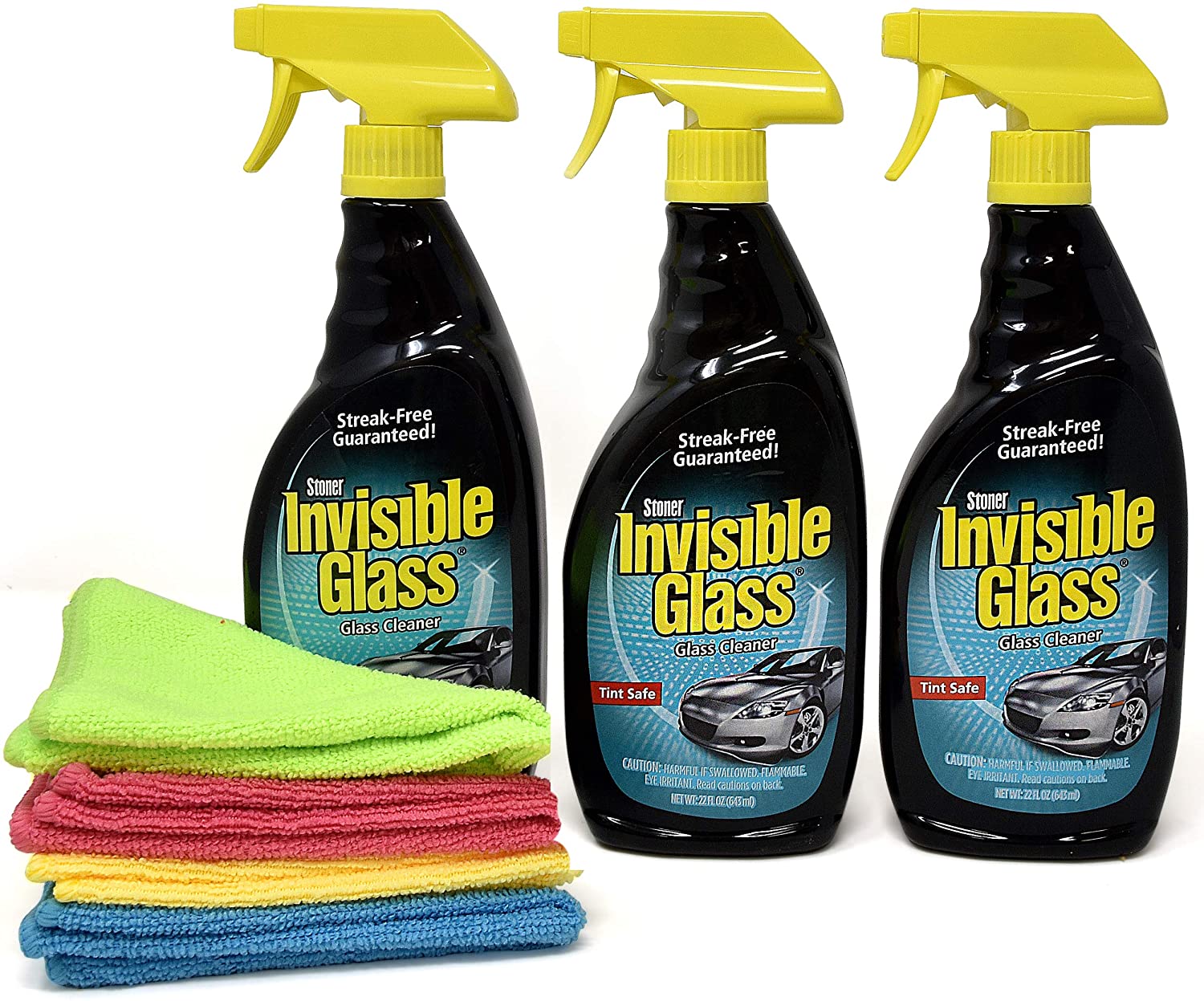 Invisible Glass Cleaner and Window Spray 22oz Spray Bottles (3 Pack) with 4