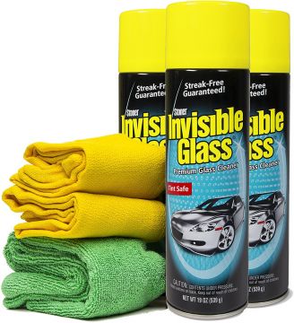 Invisible Glass Premium Glass 3 Pack 19oz Aersol Cans and 3 Microfiber Clothes