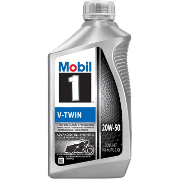 Mobil 1 V-Twin 20W-50 Synthetic Motor Cycle Oil Quart Bottle