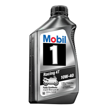 Mobil 1 Racing 4T 10W-40 Synthetic Motorcycle Oil Quart Bottle