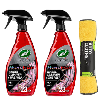 Turtle Wax 53734 Hybrid HyperFoam Wheel Cleaner and Tire Prep w/ Microfibers (2 Bottles + 3 Towels)
