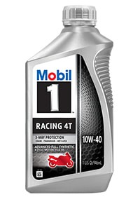 Mobil 1 Racing 4T 10W-40 Synthetic Motorcycle Oil Quart Bottle
